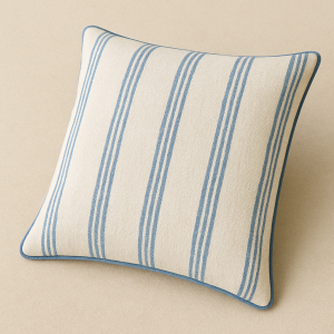 Cojín rayas azul y crudo